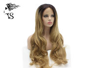 Long Ginger Synthetic Blonde Lace Front Wig With Dark Roots Wavy Curly Style
